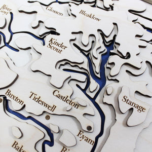 3D Peak District Map - Wooden Topographical Map