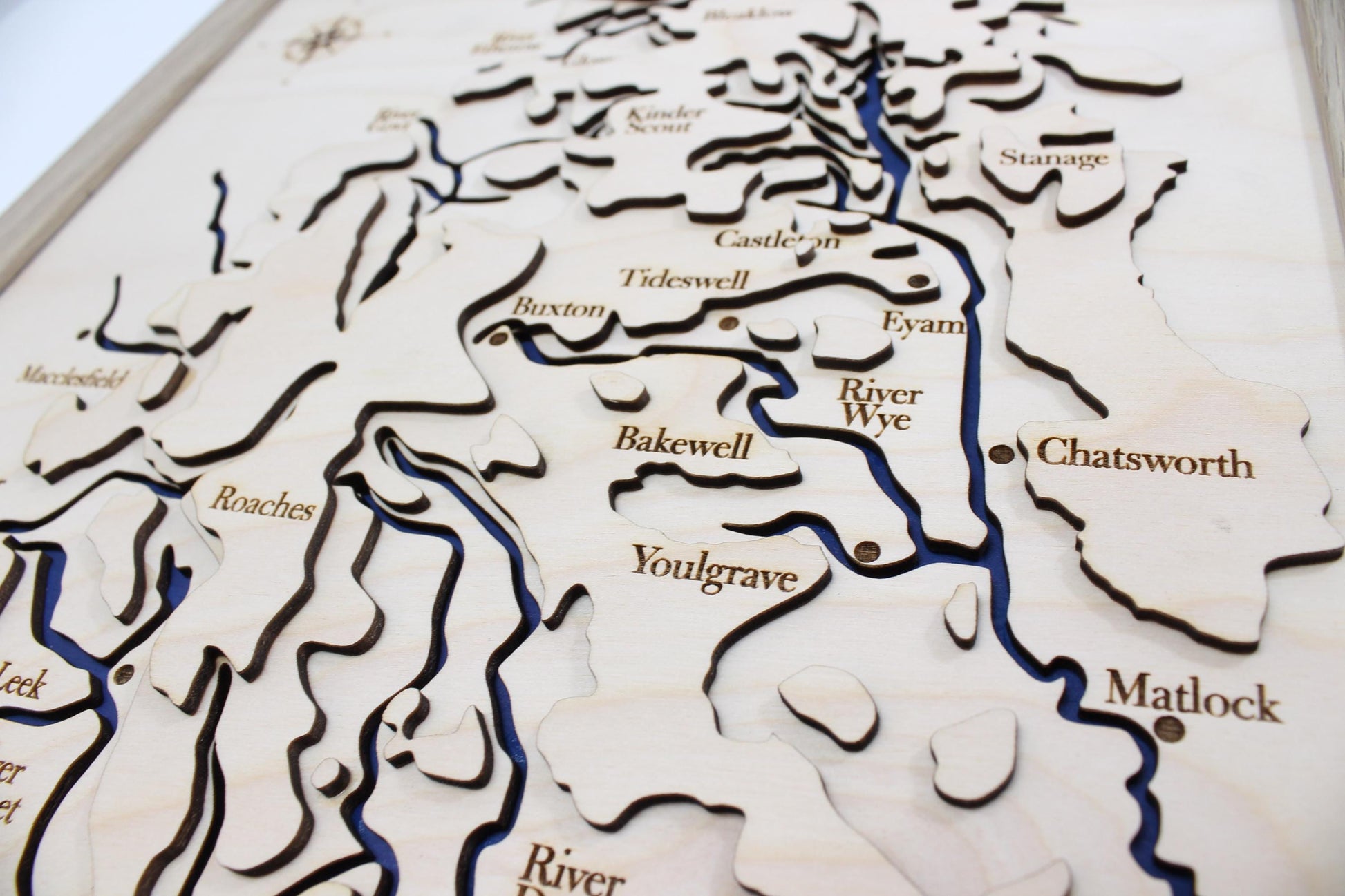 3D Peak District Map - Wooden Topographical Map