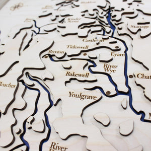 3D Peak District Map - Wooden Topographical Map