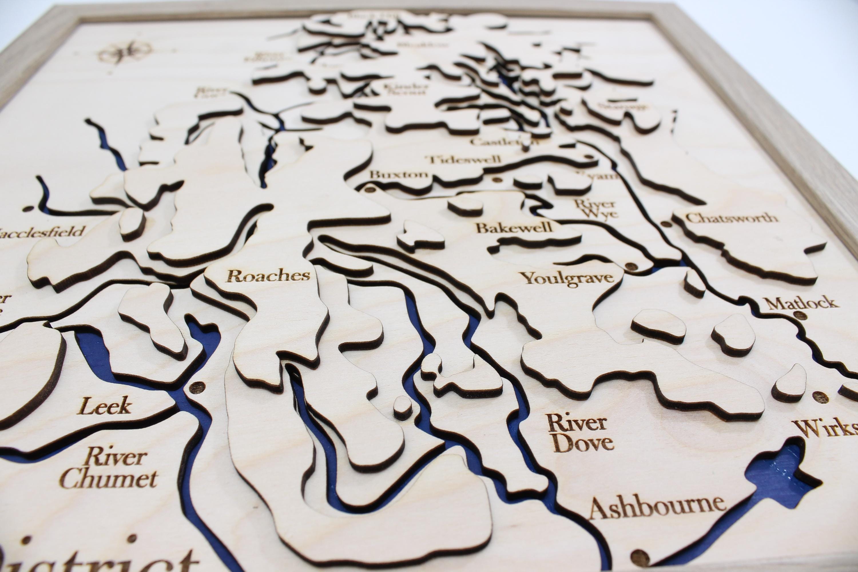 3D Peak District Map - Wooden Topographical Map