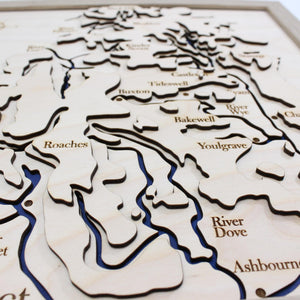 3D Peak District Map - Wooden Topographical Map