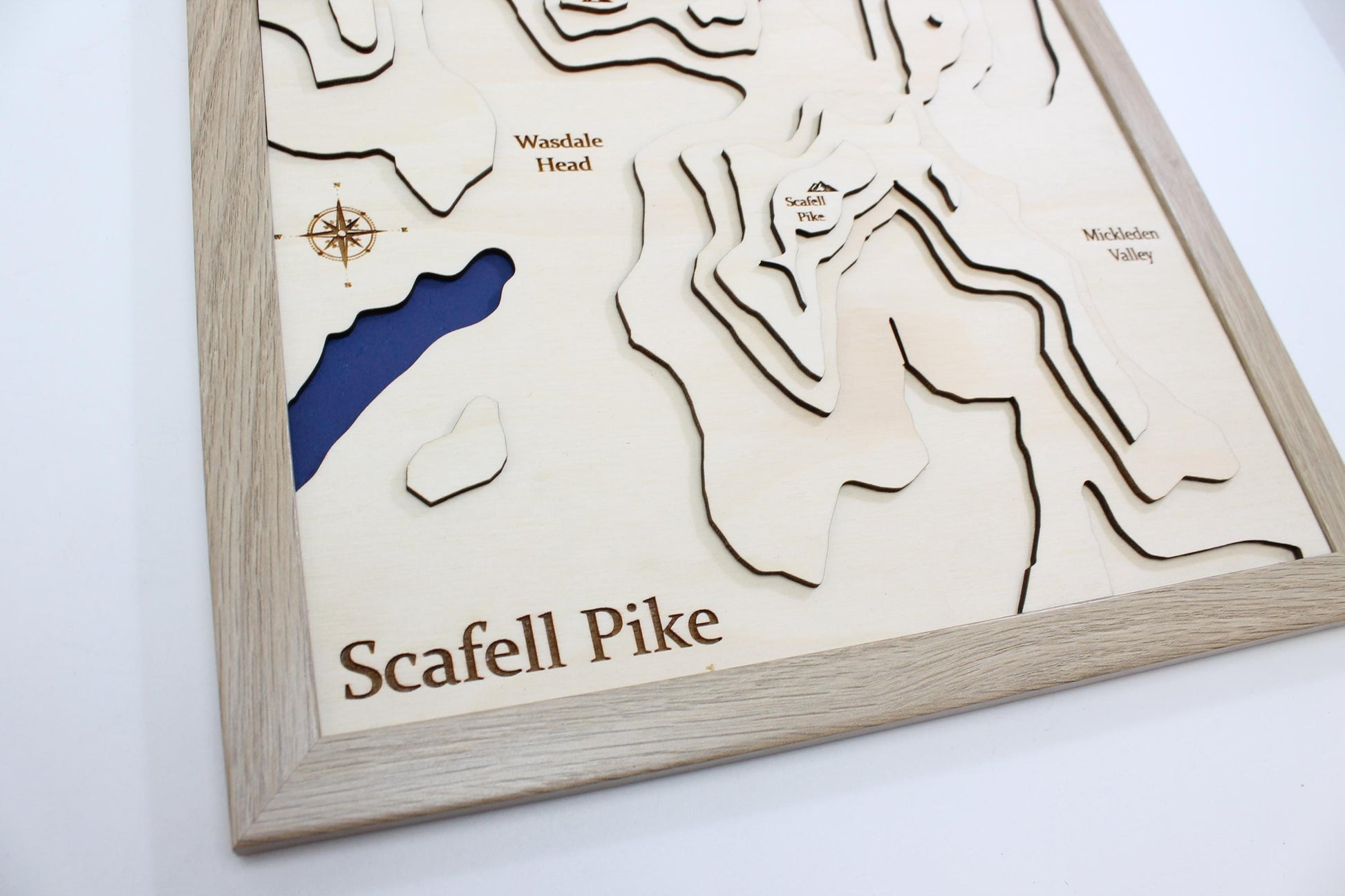 3D Lake Scafell Pike Map - Wooden Topographical Map