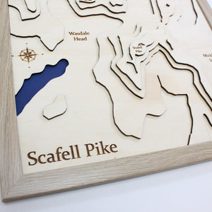 3D Lake Scafell Pike Map - Wooden Topographical Map