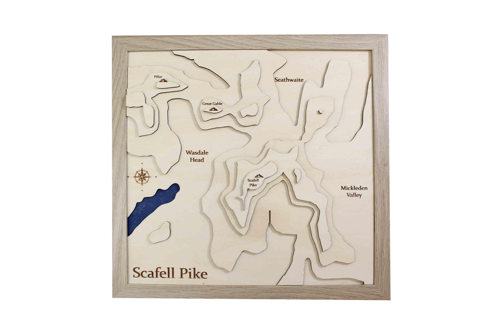 3D Lake Scafell Pike Map - Wooden Topographical Map