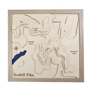 3D Lake Scafell Pike Map - Wooden Topographical Map