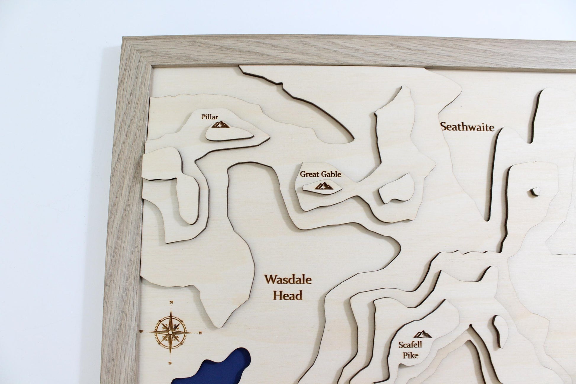 3D Lake Scafell Pike Map - Wooden Topographical Map