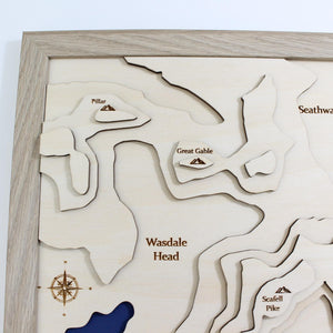 3D Lake Scafell Pike Map - Wooden Topographical Map