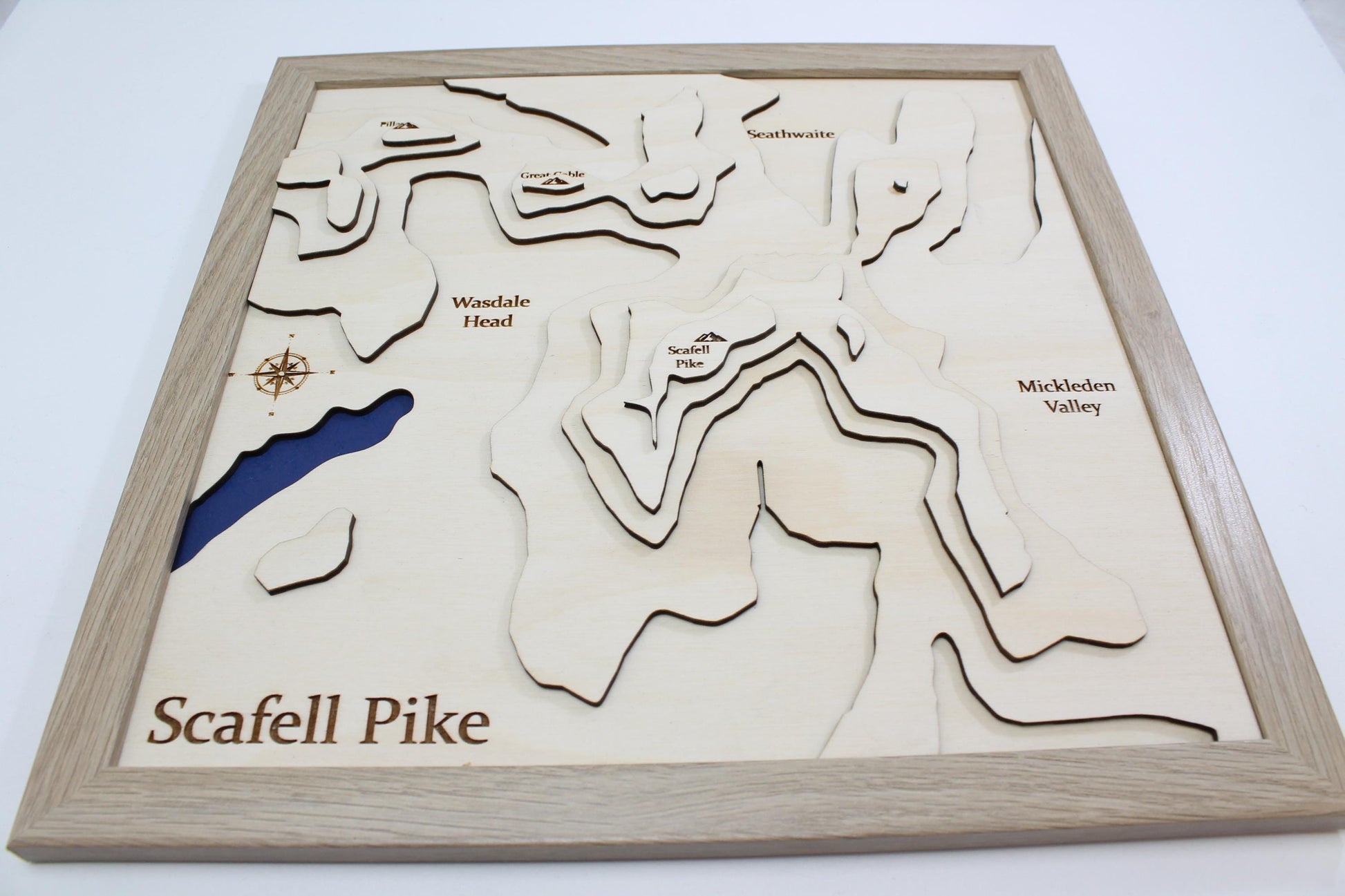 3D Lake Scafell Pike Map - Wooden Topographical Map