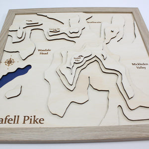 3D Lake Scafell Pike Map - Wooden Topographical Map