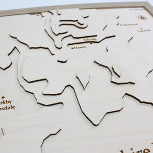 3D Yorkshire Dales Map Art - Wooden Topographical Map