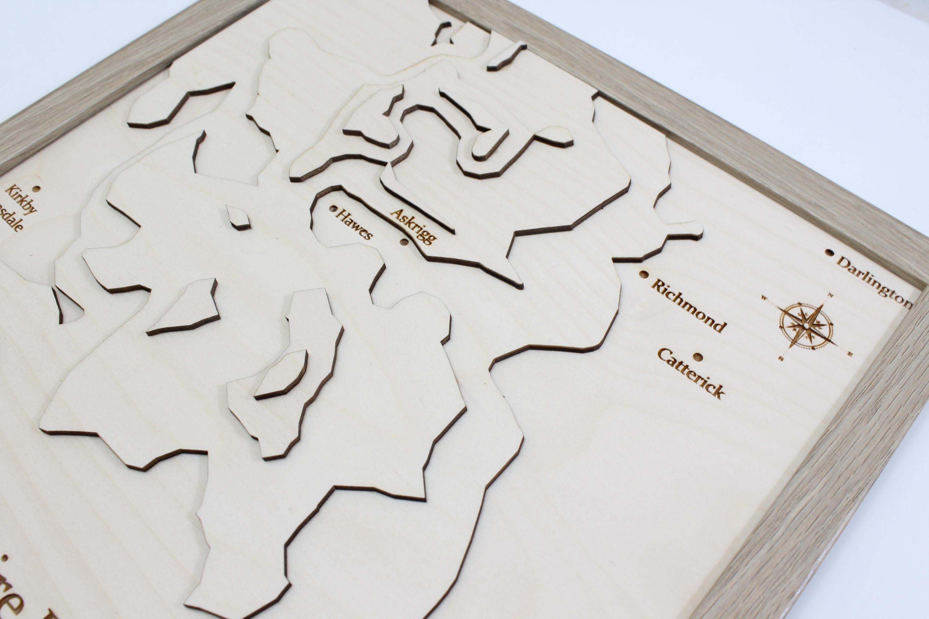 3D Yorkshire Dales Map Art - Wooden Topographical Map