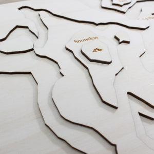 3D Mount Snowdon Map Art - Wooden Topographical Map