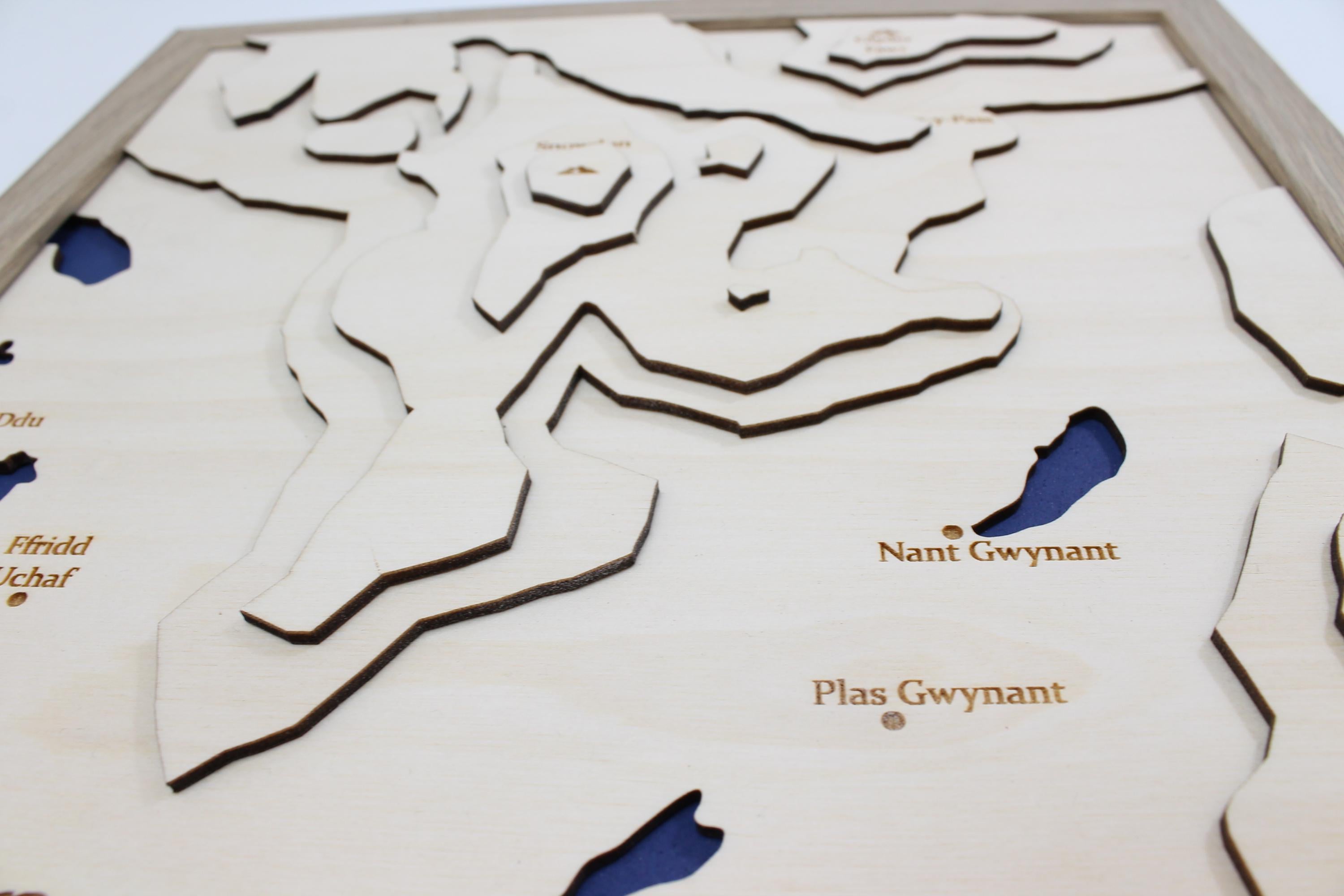 3D Mount Snowdon Map Art - Wooden Topographical Map