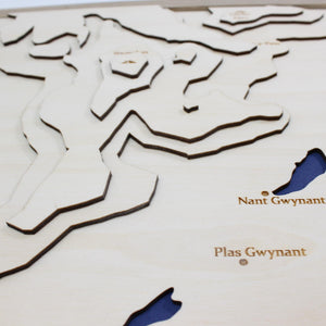 3D Mount Snowdon Map Art - Wooden Topographical Map