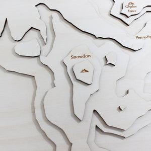 3D Mount Snowdon Map Art - Wooden Topographical Map