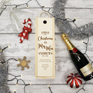 Personalised First Christmas Bottle Box Customised First Christmas Gift Present Personalised Couples Champagne Wooden Bottle Box Gifts