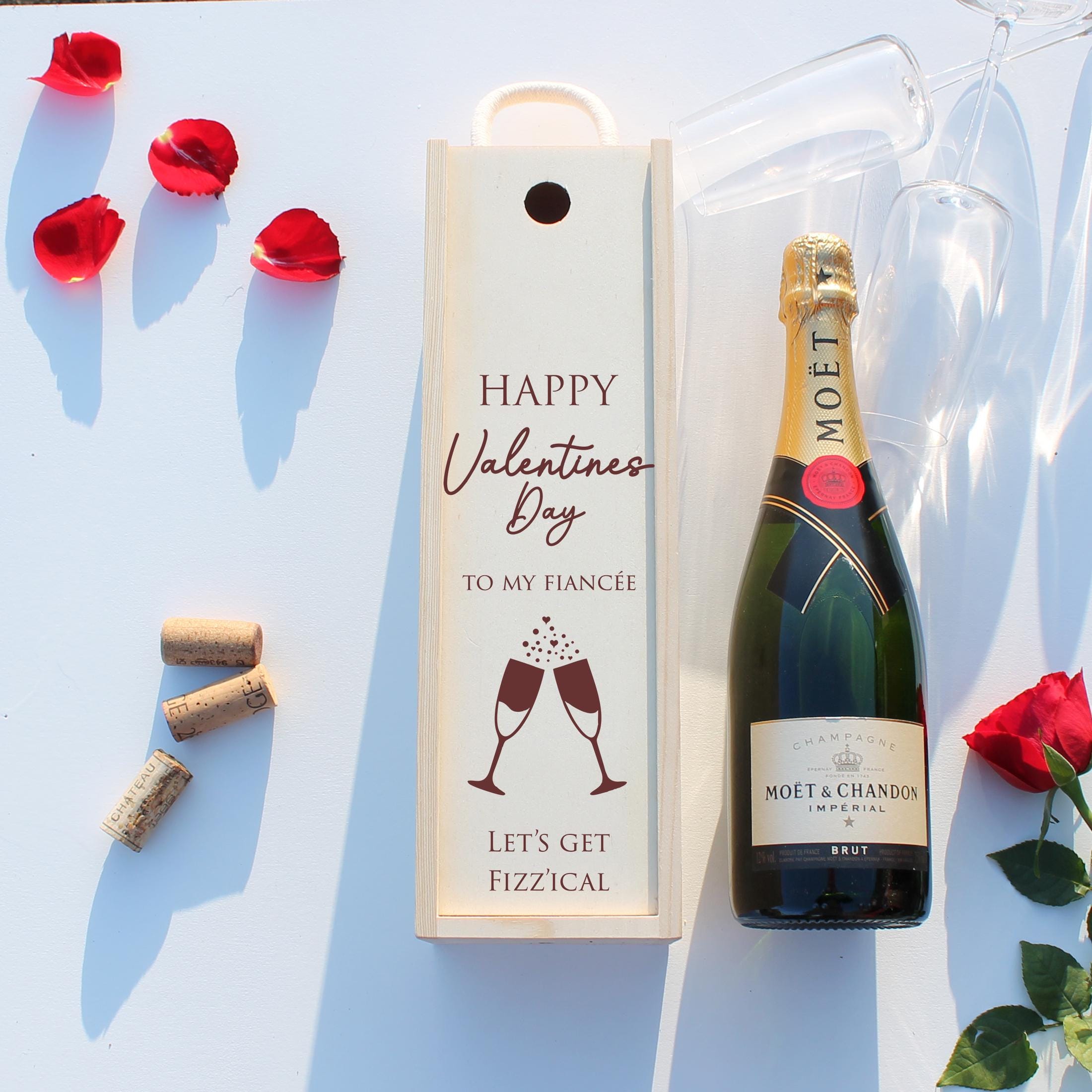 Personalised Valentines Bottle Box Customised Valentines Couples Gift Present Valentines Champagne Prosecco Wine Wooden Bottle Box Gifts