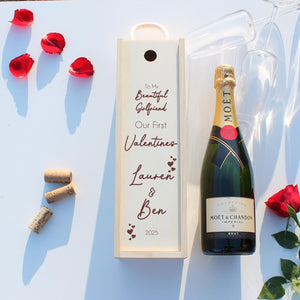 Personalised Valentines Bottle Box Customised Valentines Couples Gift Present Valentines Champagne Prosecco Wine Wooden Bottle Box Gifts