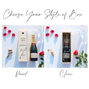 Personalised Valentines Bottle Box Customised Valentines Couples Gift Present Valentines Champagne Prosecco Wine Wooden Bottle Box Gifts