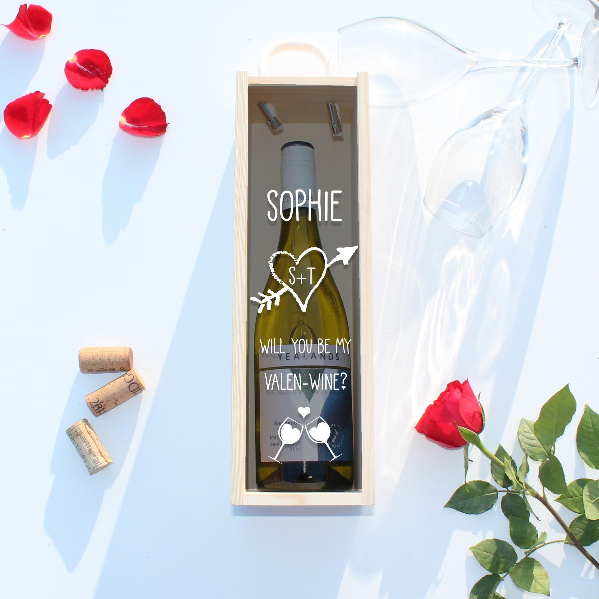 Personalised Valentines Bottle Box Customised Valentines Couples Gift Present Valentines Champagne Prosecco Wine Wooden Bottle Box Gifts