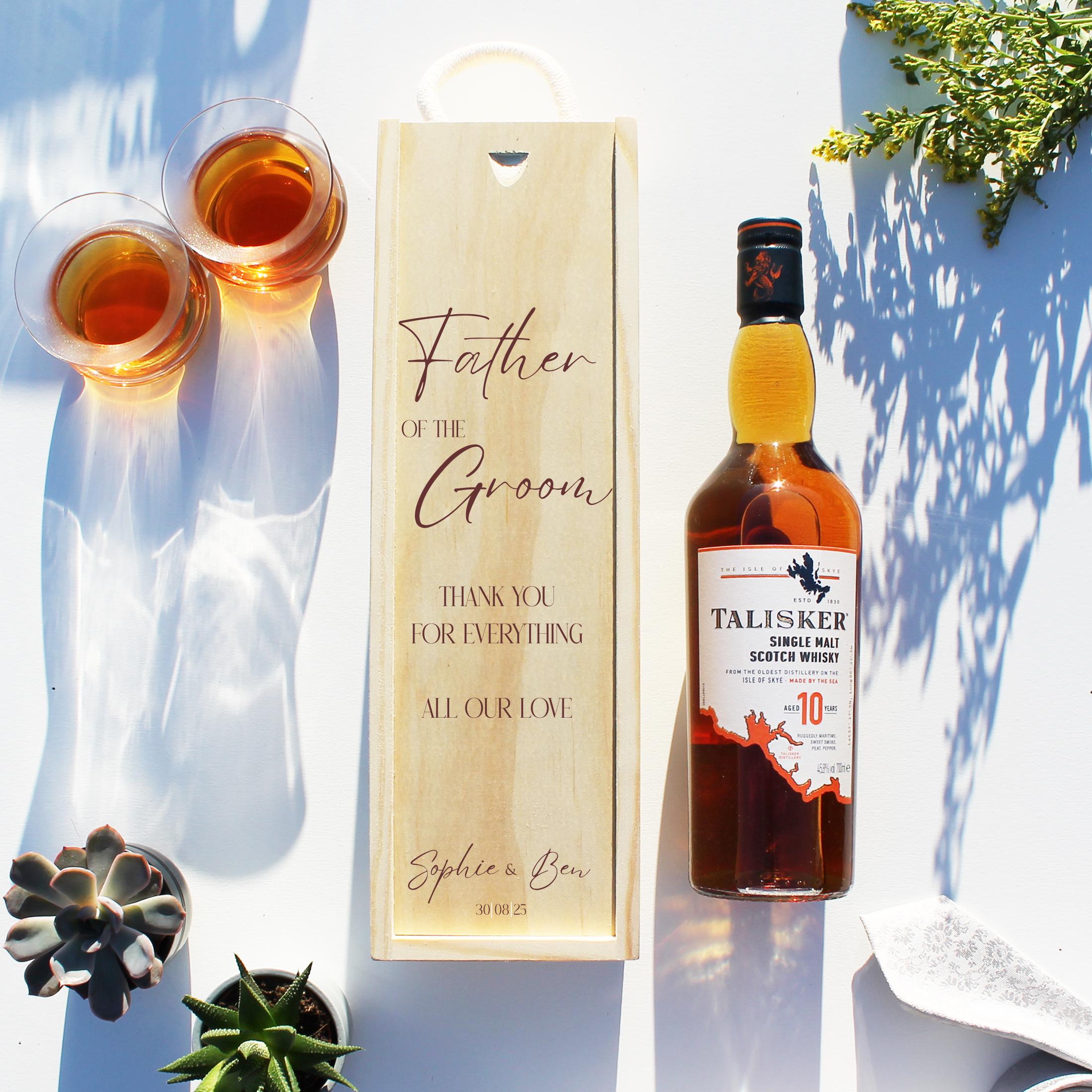 Father of the Bride - Father of the Groom- Personalised Wedding Day Gift Bottle Box - Wood or Clear