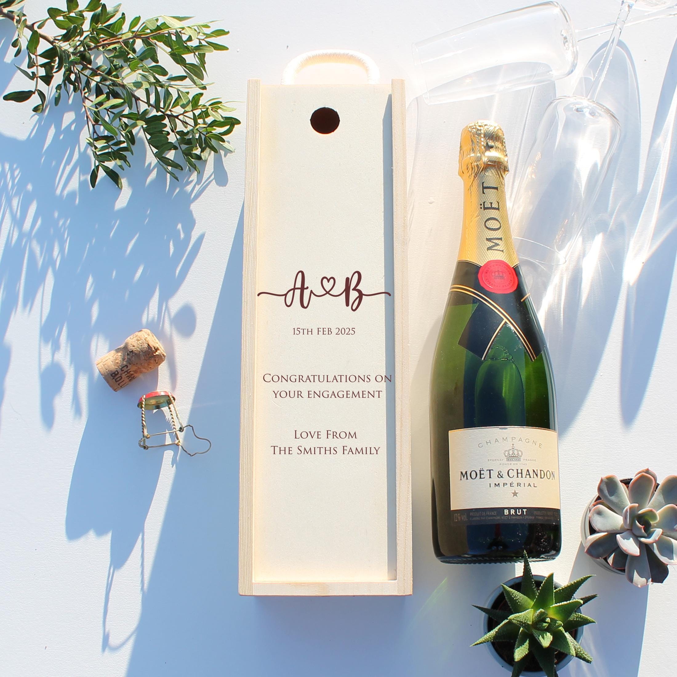 Personalised Engagement Bottle Box Customised Engagement Gift Present Personalised Engagement Champagne Wooden Wedding Bottle Box Gifts