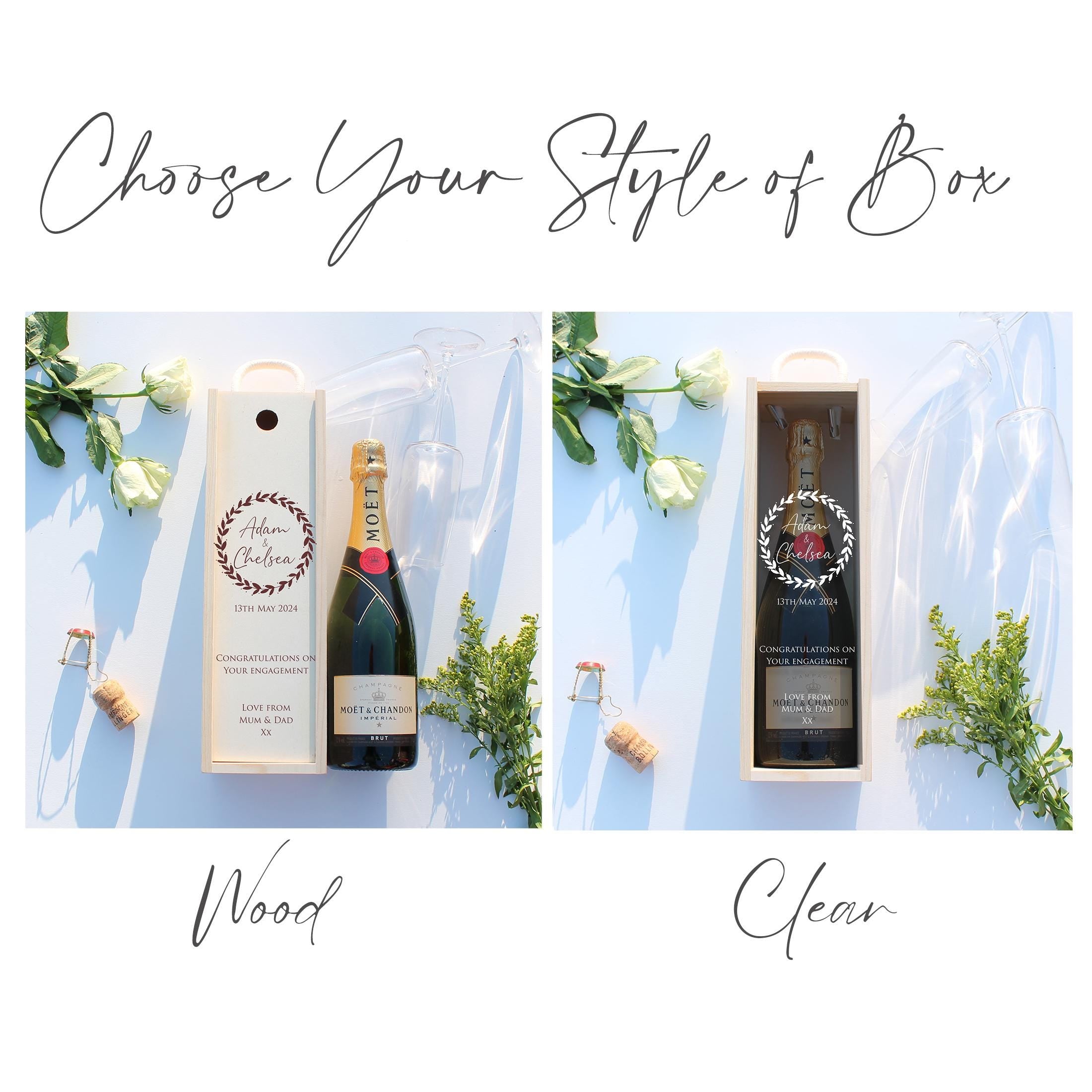 Personalised Engagement Bottle Box Customised Engagement Gift Present Personalised Engagement Champagne Wooden Wedding Bottle Box Gifts