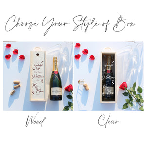 Personalised Valentines Bottle Box Customised Valentines Couples Gift Present Valentines Champagne Prosecco Wine Wooden Bottle Box Gifts