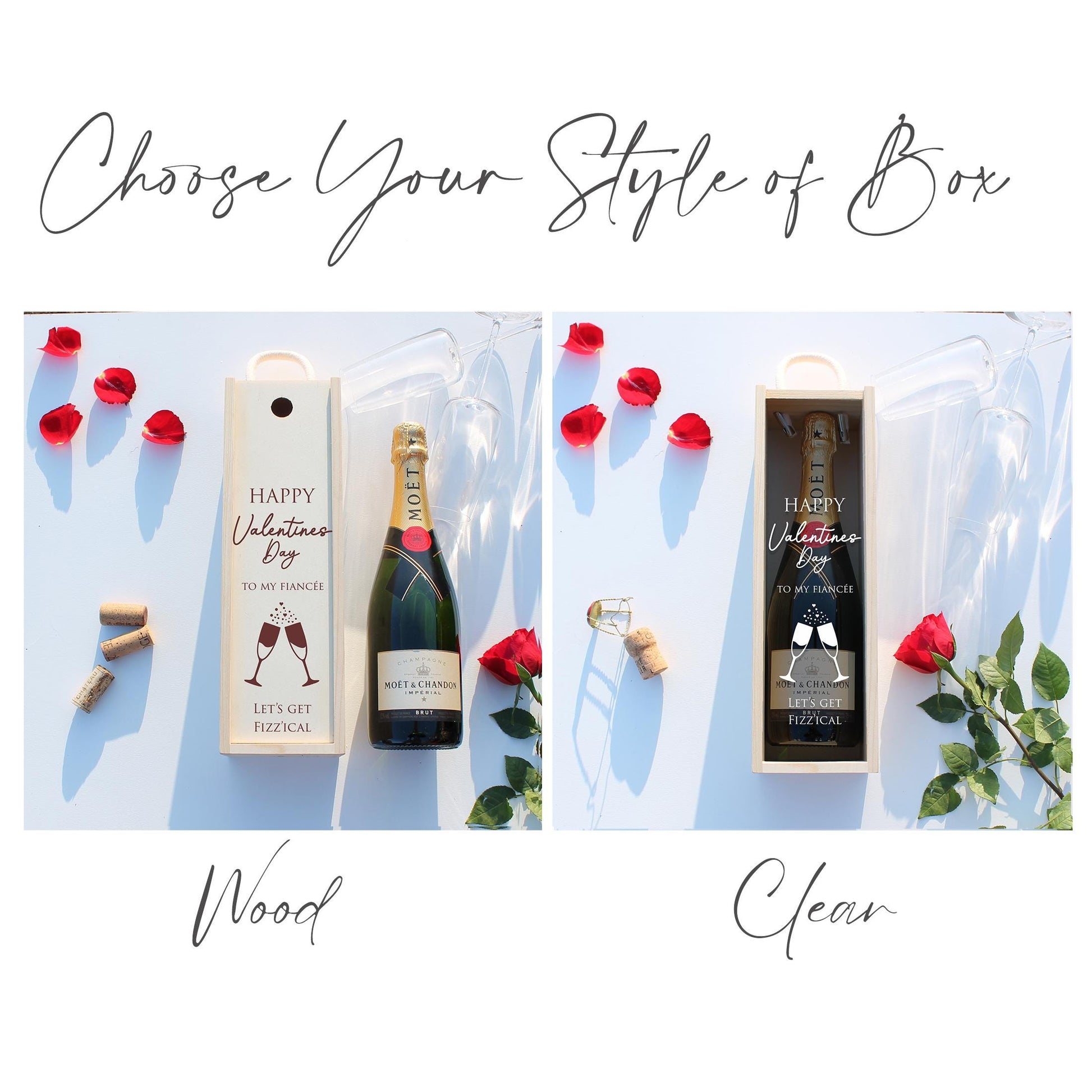 Personalised Valentines Bottle Box Customised Valentines Couples Gift Present Valentines Champagne Prosecco Wine Wooden Bottle Box Gifts