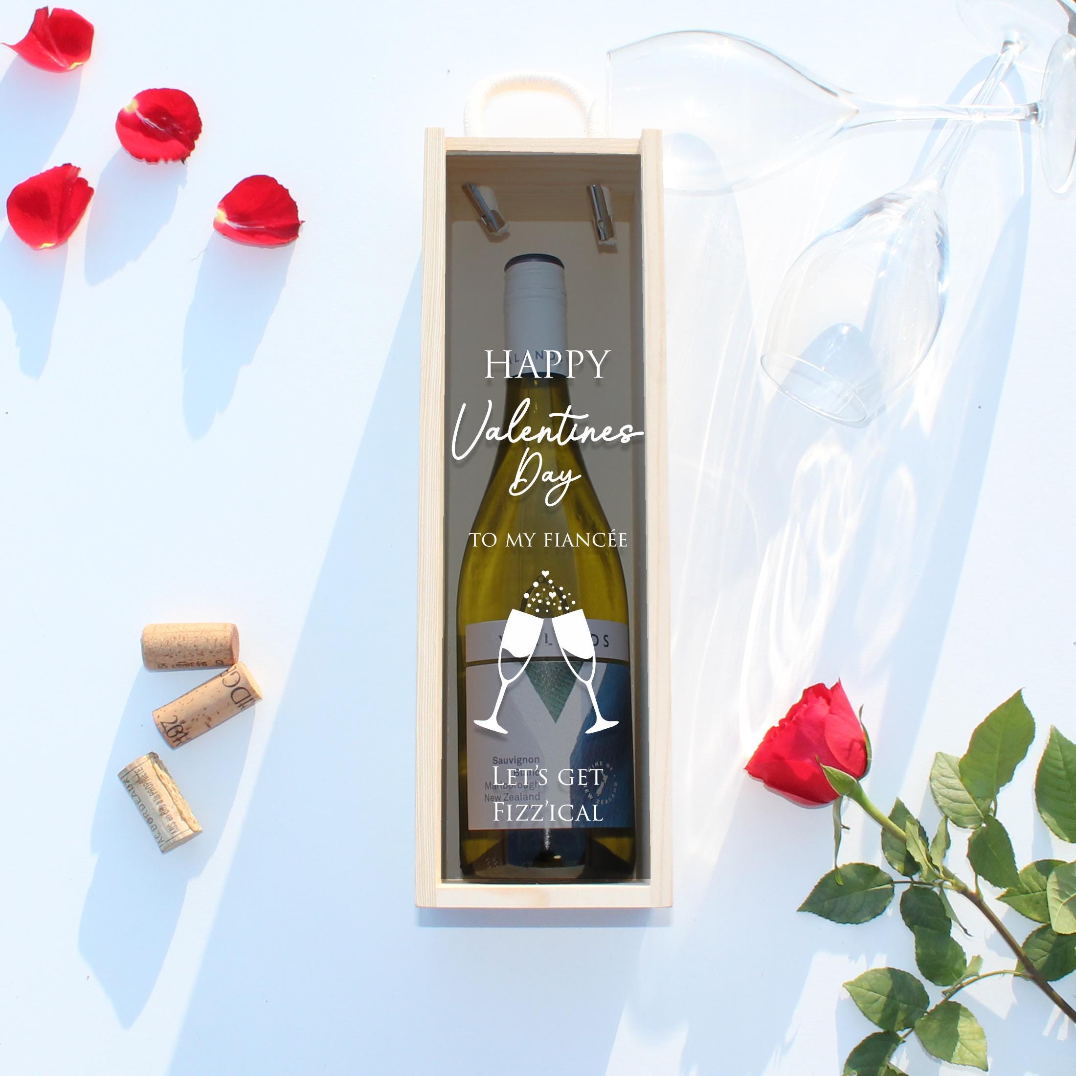 Personalised Valentines Bottle Box Customised Valentines Couples Gift Present Valentines Champagne Prosecco Wine Wooden Bottle Box Gifts