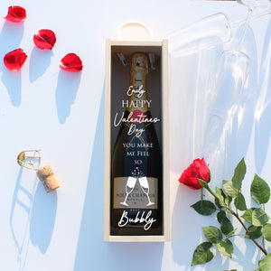 Personalised Valentines Bottle Box Customised Valentines Couples Gift Present Valentines Champagne Prosecco Wine Wooden Bottle Box Gifts