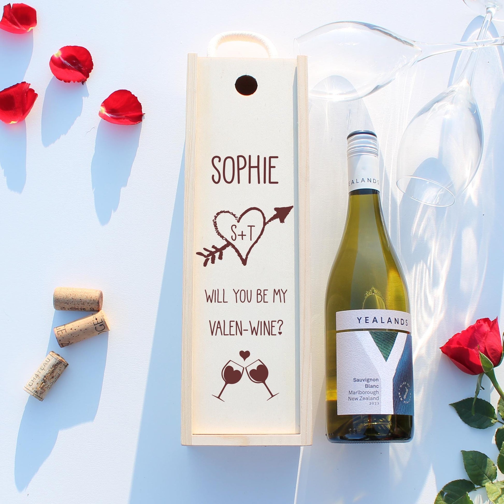 Personalised Valentines Bottle Box Customised Valentines Couples Gift Present Valentines Champagne Prosecco Wine Wooden Bottle Box Gifts