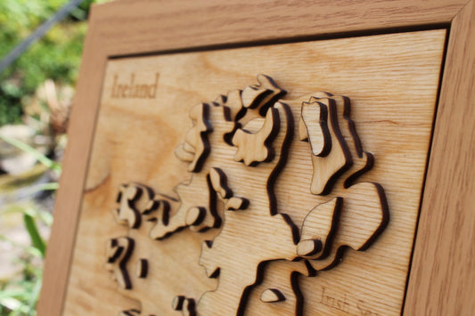 3D Ireland Map - Wooden Topographical Map - Ireland Map - Wooden map