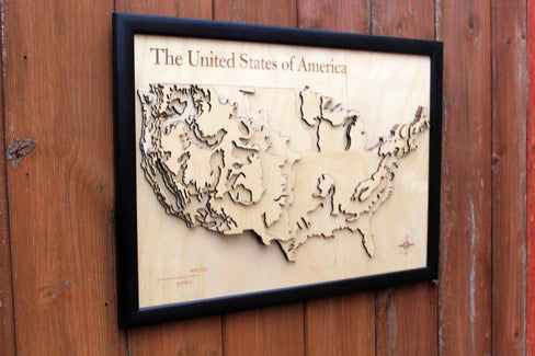 3D USA Map - Wooden Topographical Map - United States of America Map - Wooden map