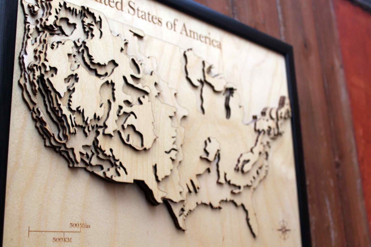 3D USA Map - Wooden Topographical Map - United States of America Map - Wooden map