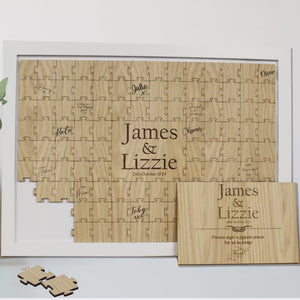 Jigsaw Guestbook Personalised with Sign Framed or Unframed - Signature Freehand Style - Wedding Puzzle Guestbook - Style 3