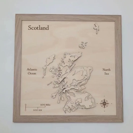 3D Scotland Map - Wooden Topographical Map - Scotland Map - Wooden Contour Map