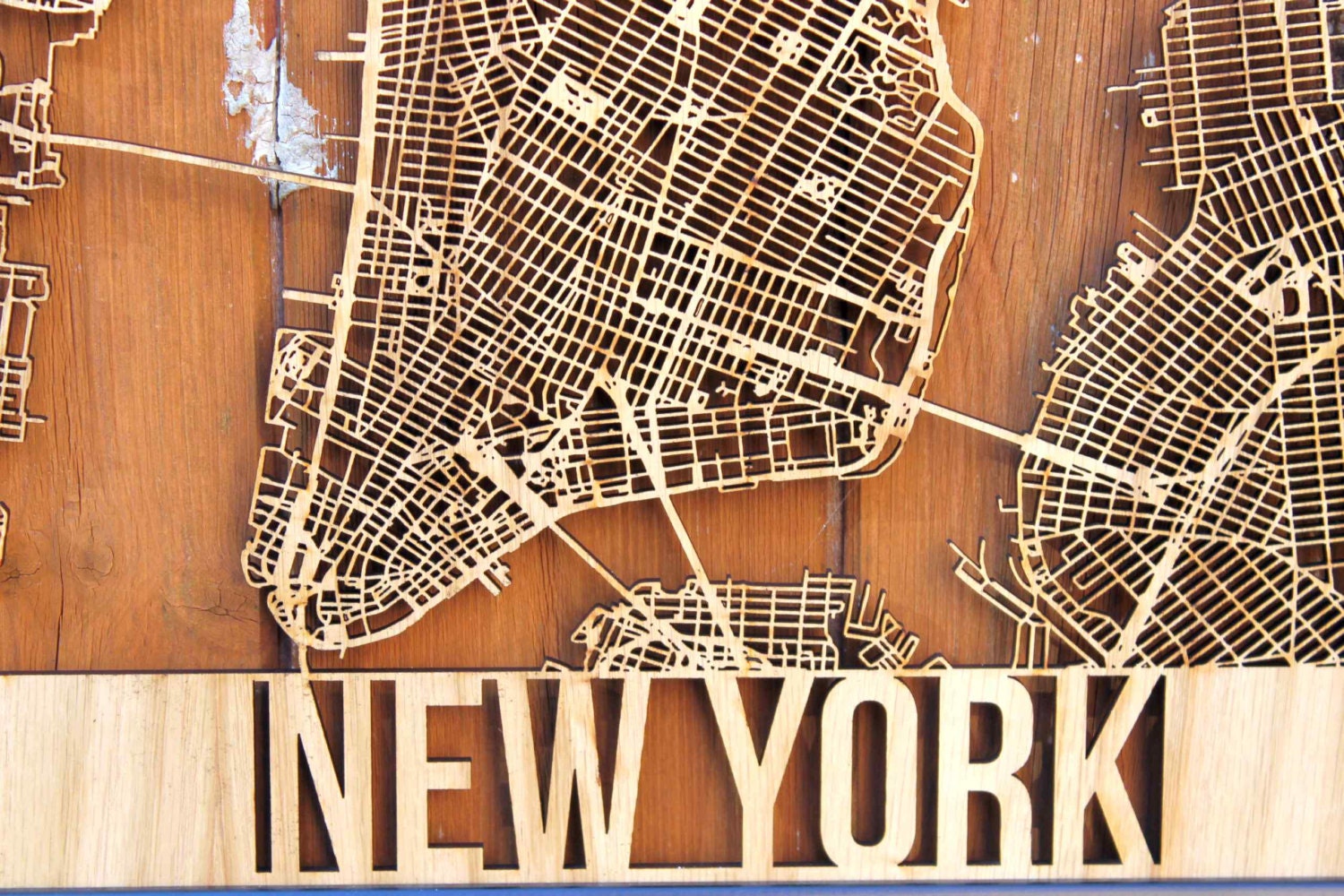 New York Manhattan Wood Map Laser Cut Street Map