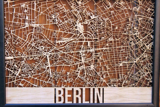 Berlin Wood Map Laser Cut Street Maps Wooden Map