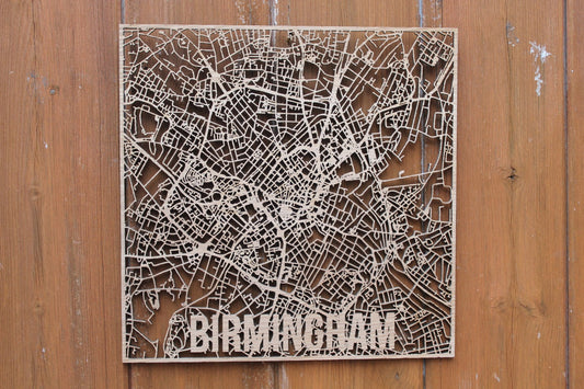 Birmingham Wood Map Laser Cut Street Maps Wooden Map