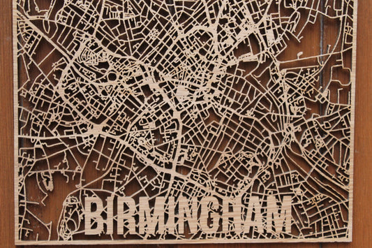 Birmingham Wood Map Laser Cut Street Maps Wooden Map