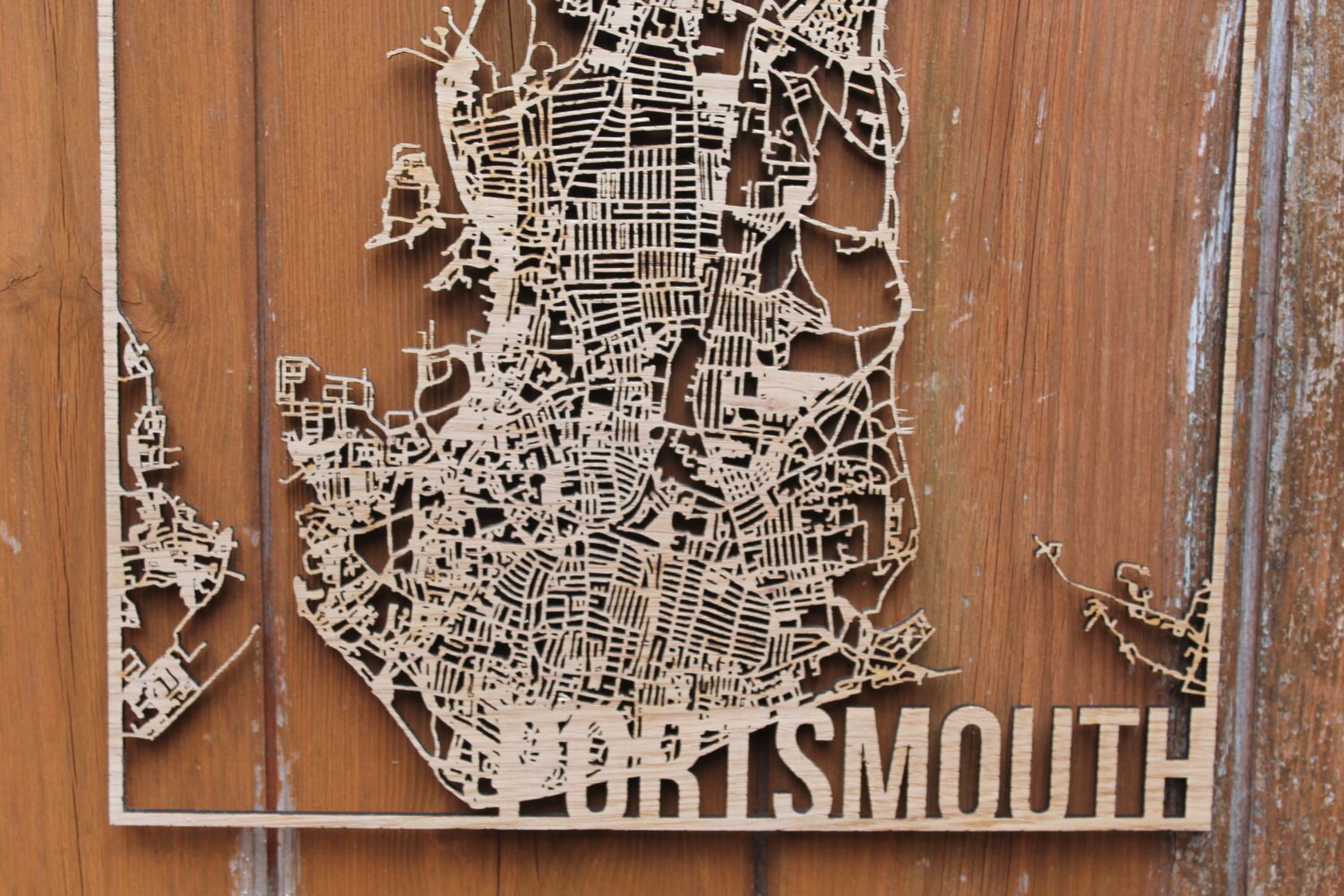 Portsmouth Solid Wood Laser Cut Street Maps Wooden Map