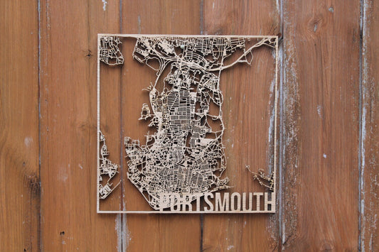 Portsmouth Solid Wood Laser Cut Street Maps Wooden Map