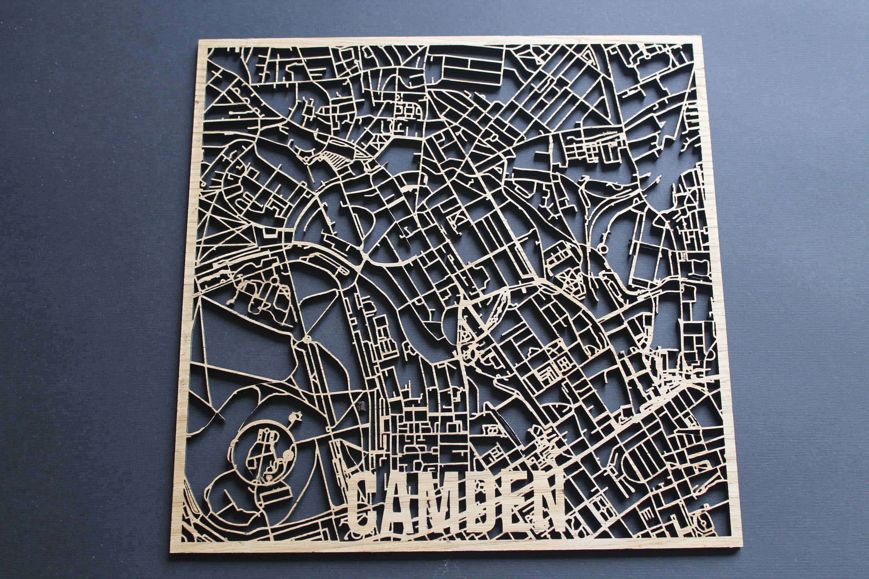 Camden Solid Wood Laser Cut Street Maps Wooden Map
