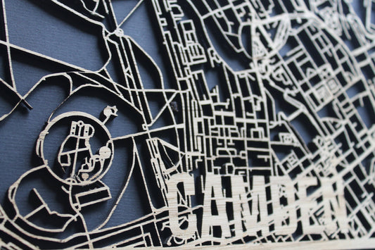 Camden Solid Wood Laser Cut Street Maps Wooden Map