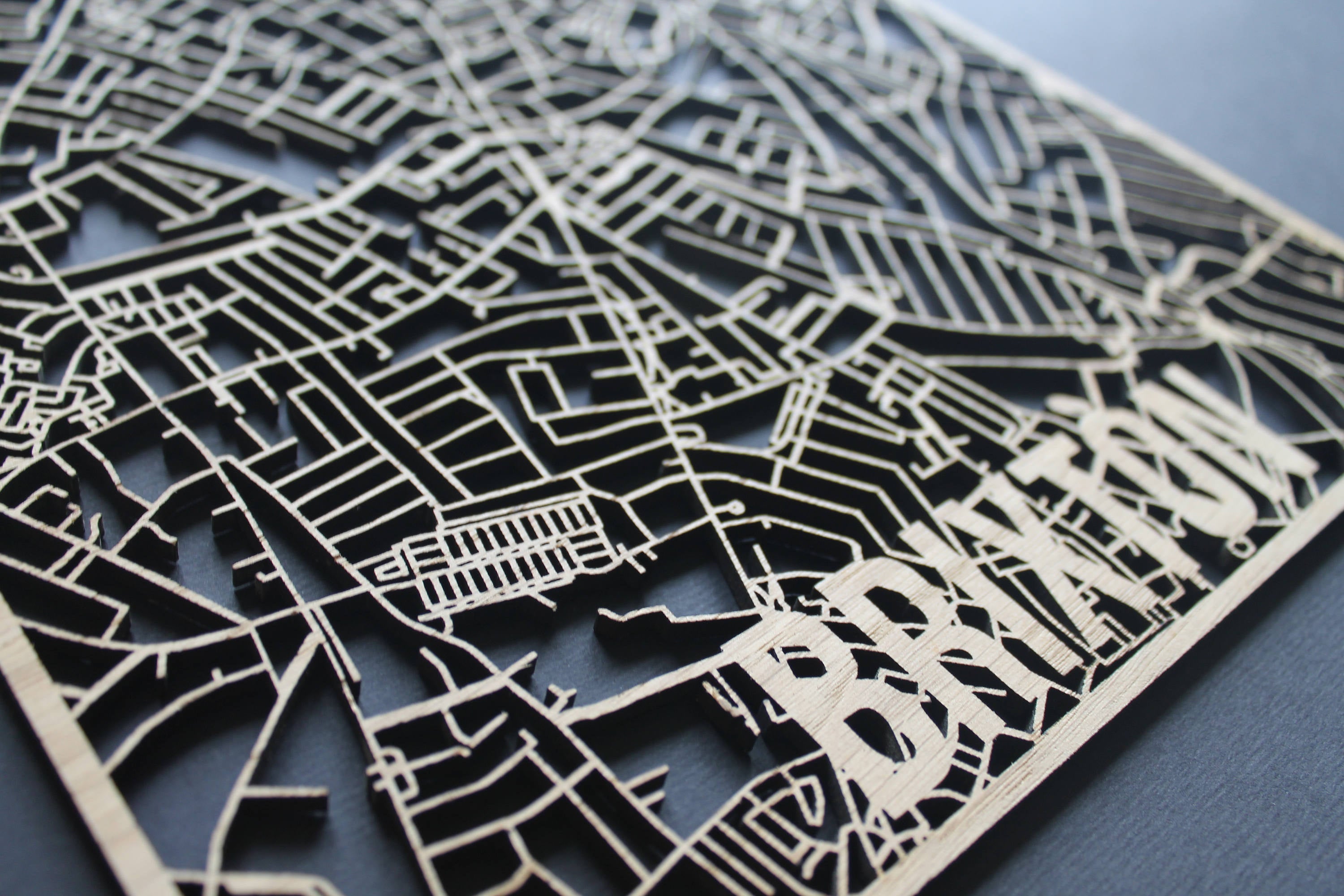 Brixton Solid Wood Laser Cut Street Maps Wooden Map