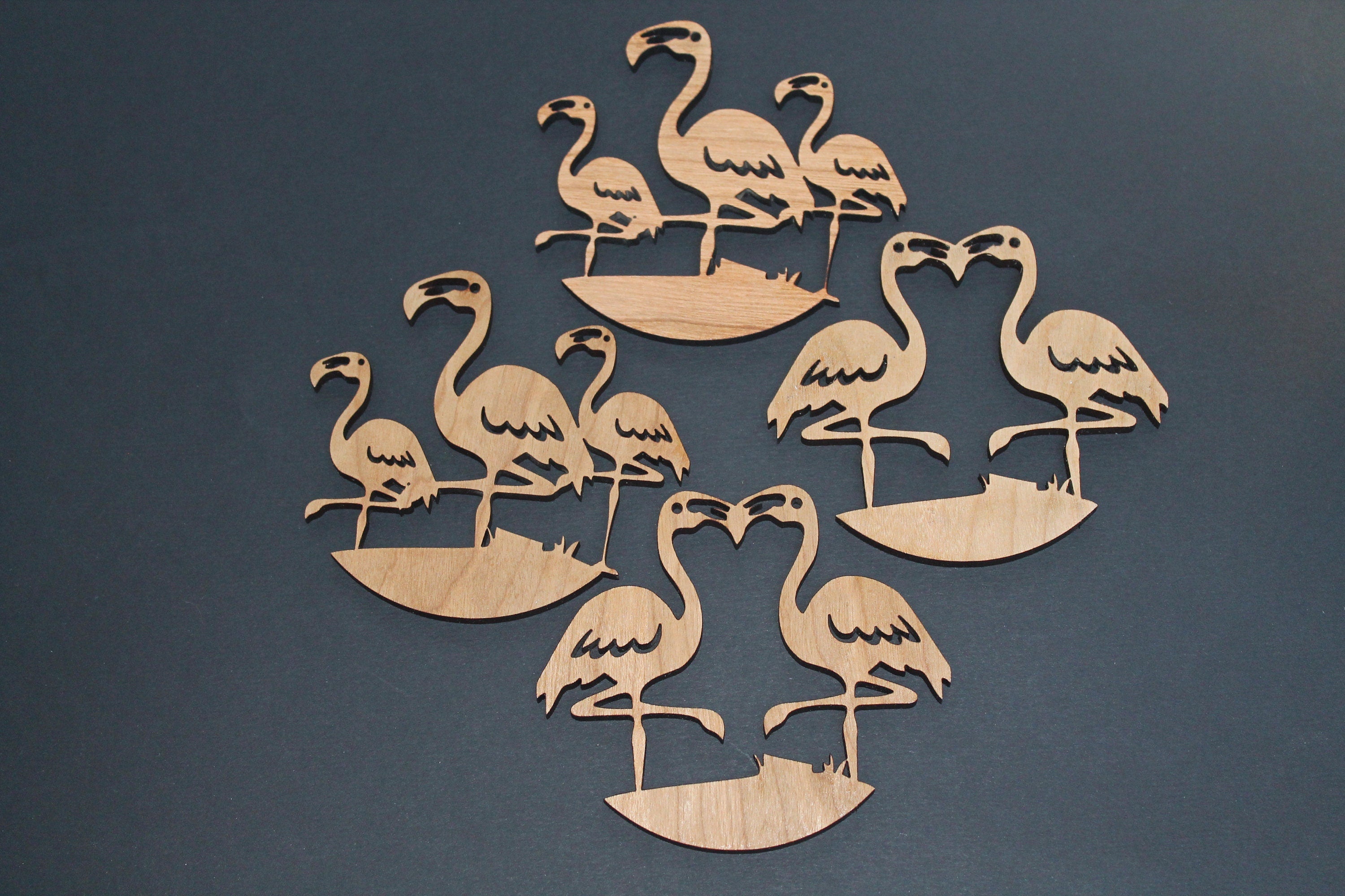 Flamingo Coasters Set of 4 Laser Cut Oak Wood Flaming Lover
