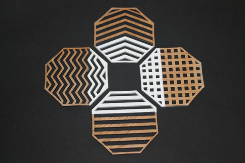 White Geometric Set of 4 Laser Cut Oak Wood Geometry