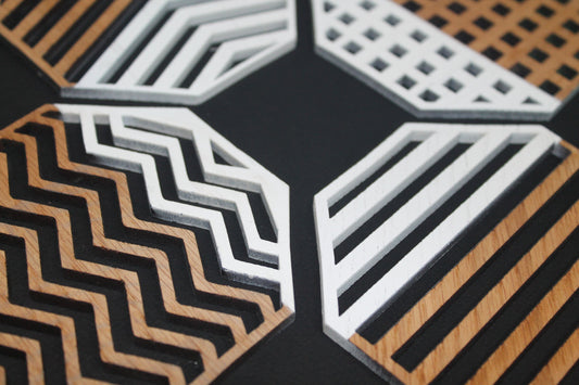 White Geometric Set of 4 Laser Cut Oak Wood Geometry