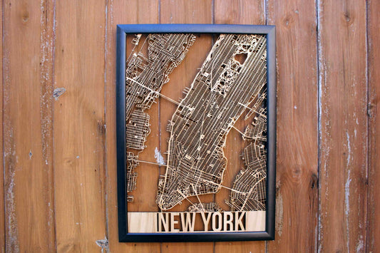 New York Manhattan Wood Map Laser Cut Street Map